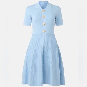 Alexia Admor Soren Fit and Flare Dress Light Blue Pleated Midi
